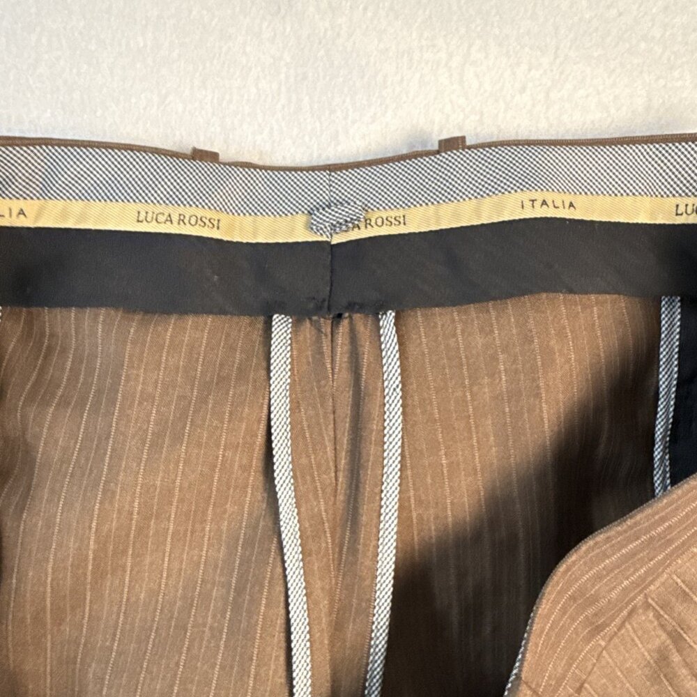Luca Rossi Italia Mens Brown Pinstripe Suit Dress Pants 42W x 29L‎ - Picture 6 of 11